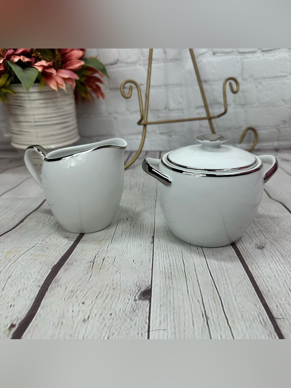 Wedding Band by Kessington 5518 fine china sugar bowl lid & creamer platinum Rim